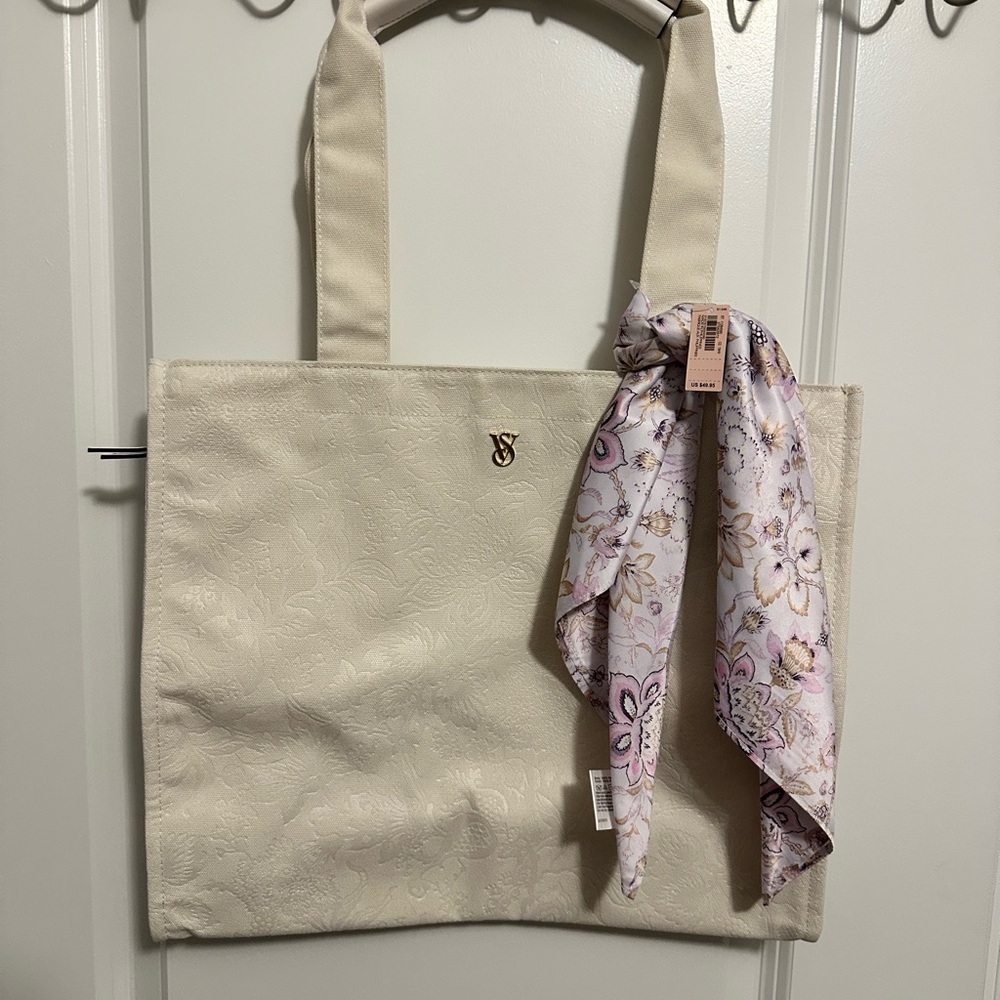 BRAND NEW Victoria's Secret Cream Tote with Floral Scarf